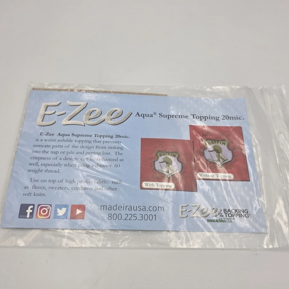 E-Zee Backing & Topping Aqua Supreme 5x5 Water Soluble 20 mic. -50‎ Count Sheets